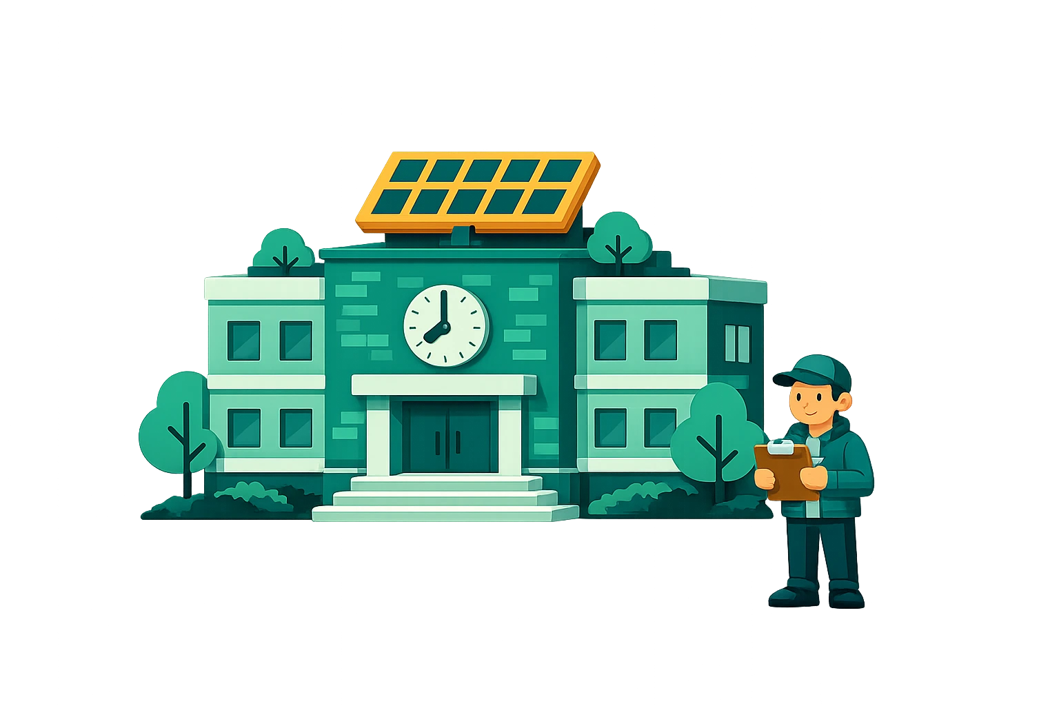 Schoolgebouw met EP-Scan adviseur die energie-inspectie uitvoert voor maatschappelijk vastgoed