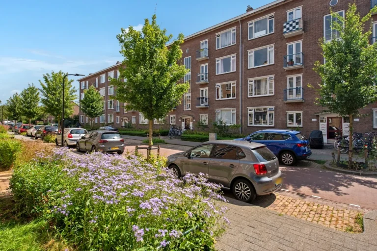 Appartementencomplex in Rijswijk met balkons aan de straatzijde, gezien vanaf de overkant